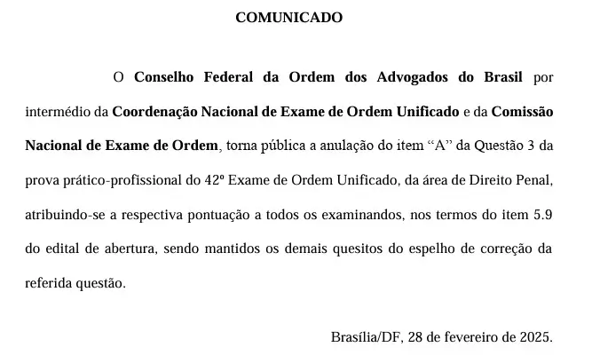 Questão Anulada de Ofício na 2ª Fase OAB 42